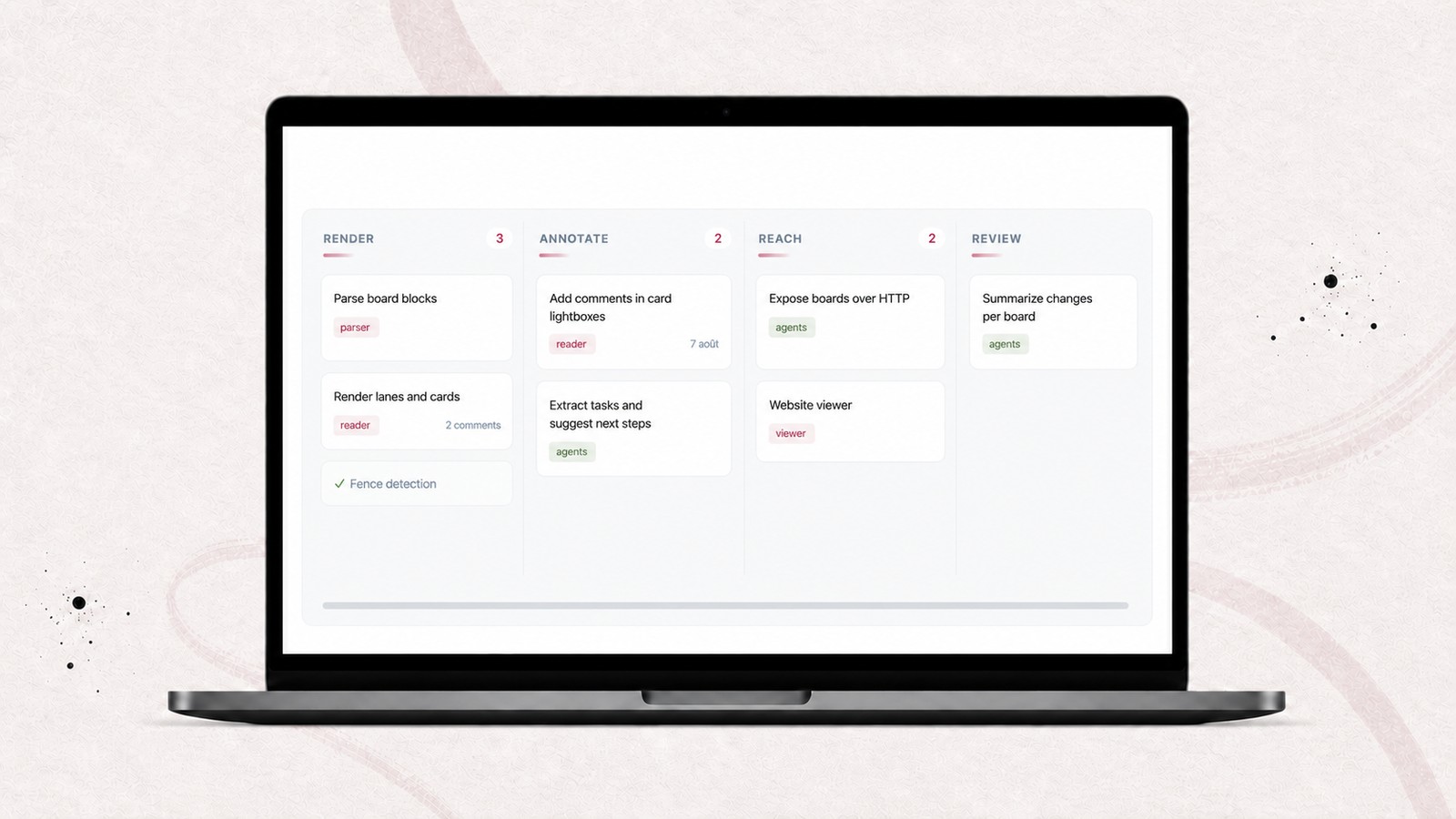 Fude displaying a Markdown Kanban board
